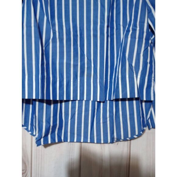 J Crew Shirt Ladies 6 Blue White Striped‎ Poplin Funnel Neck - Picture 4 of 7